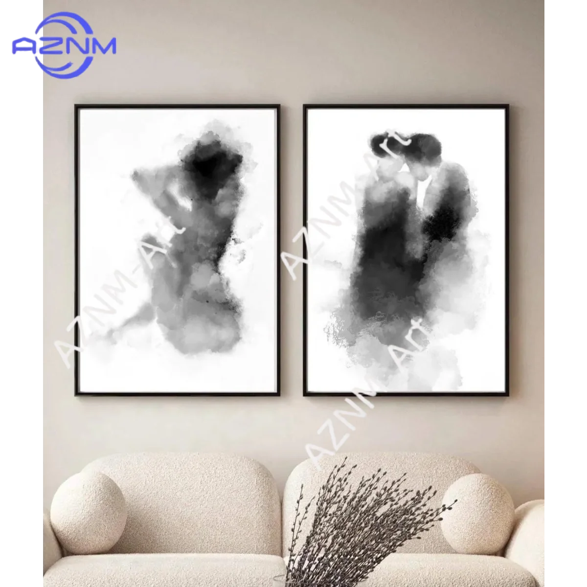 1/2Pcs Watercolour lovers Print | couple kissing| Wall art d