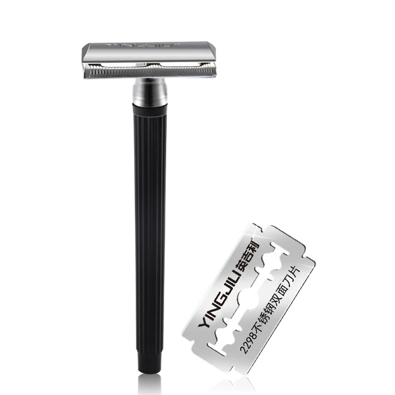 1 Razor Handle + 1 Blade Men Shaving Classic Manual Shaver Double Edges Safety Razors Metal Traditional Shaver