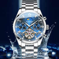 GUANQIN Automatic Mechanical Watch Men Luxury 42MM Dial Tourbillon Stainless Steel Business Leisure 30M Waterproof Watches