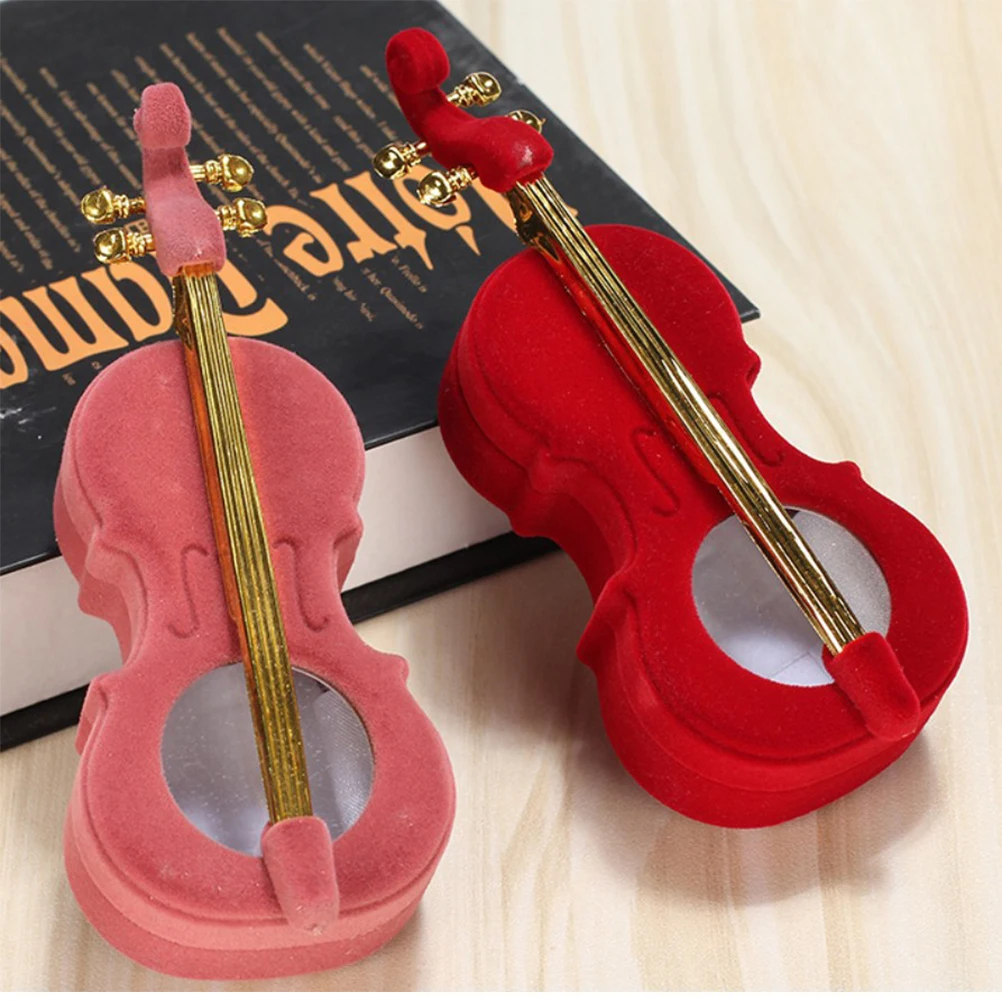 

1 шт. портативная шкатулка для драгоценностей в форме скрипки, красный компактный органайзер, дорожный футляр для колец, серег, ожерелий, футляр для хранения ювелирных изделий