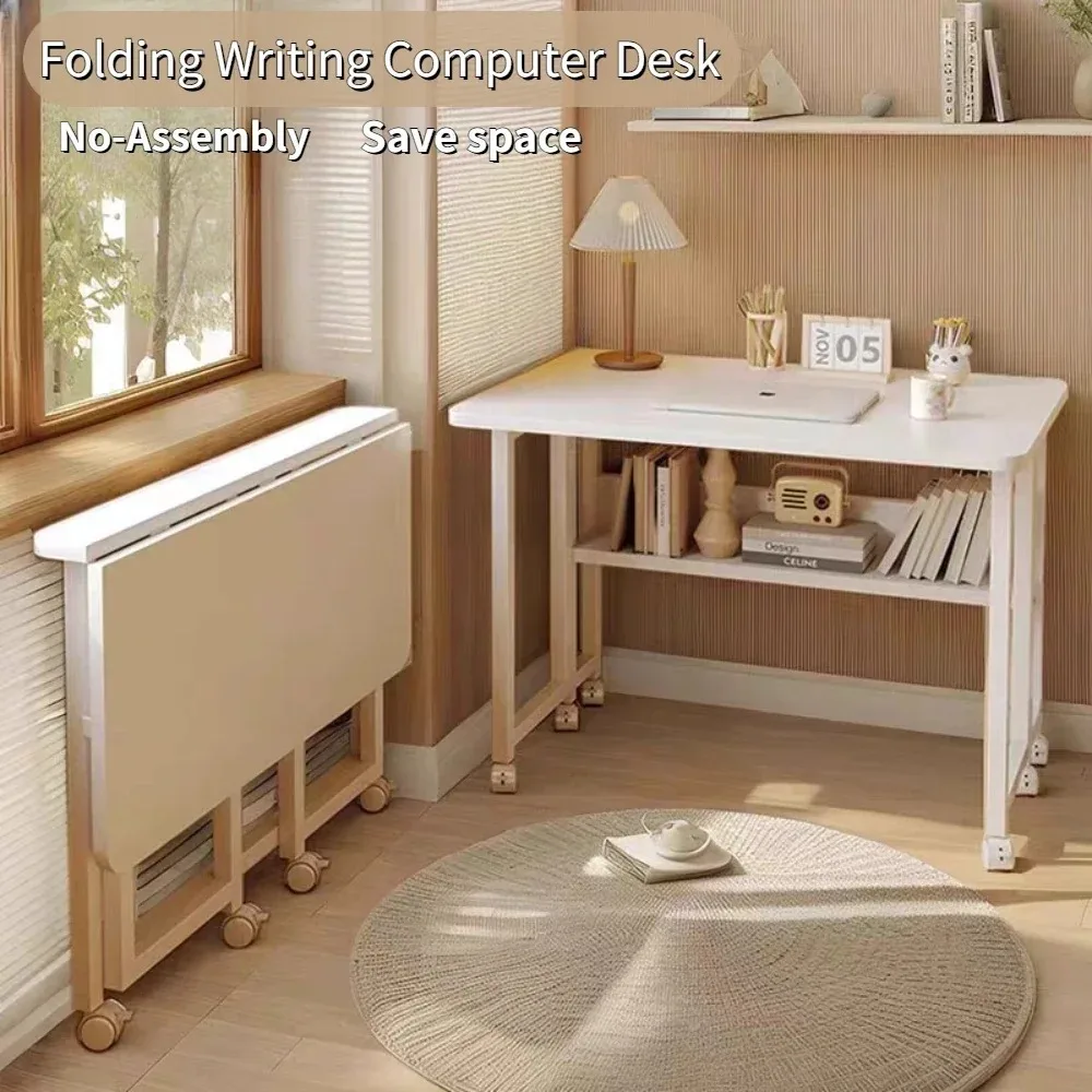 Folding Computer Desks Simple Minimalist Computer Desk Multifunctional Bedside Tables With Wheel Foldable Desk With Bookshelf