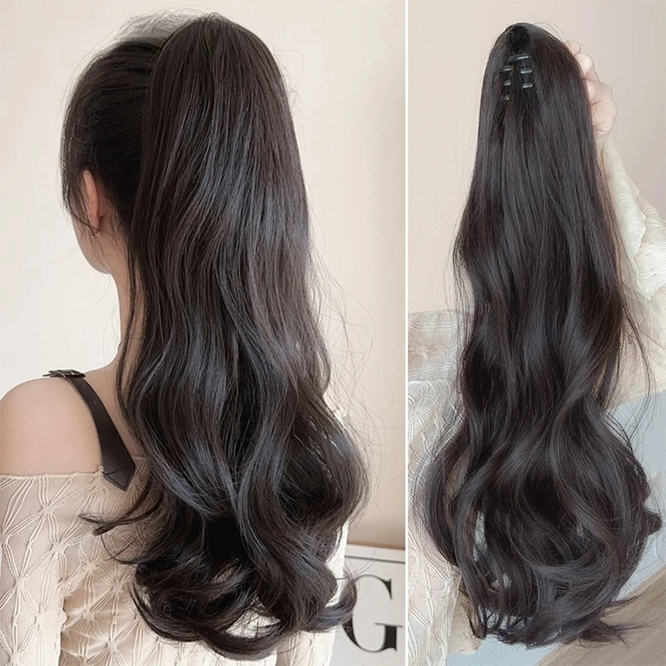 

Synthetic Long Curly Hair Band With Grab Clip Ponytail Wig Curly Hair False Ponytail Fluffy Hair Can Be Braided