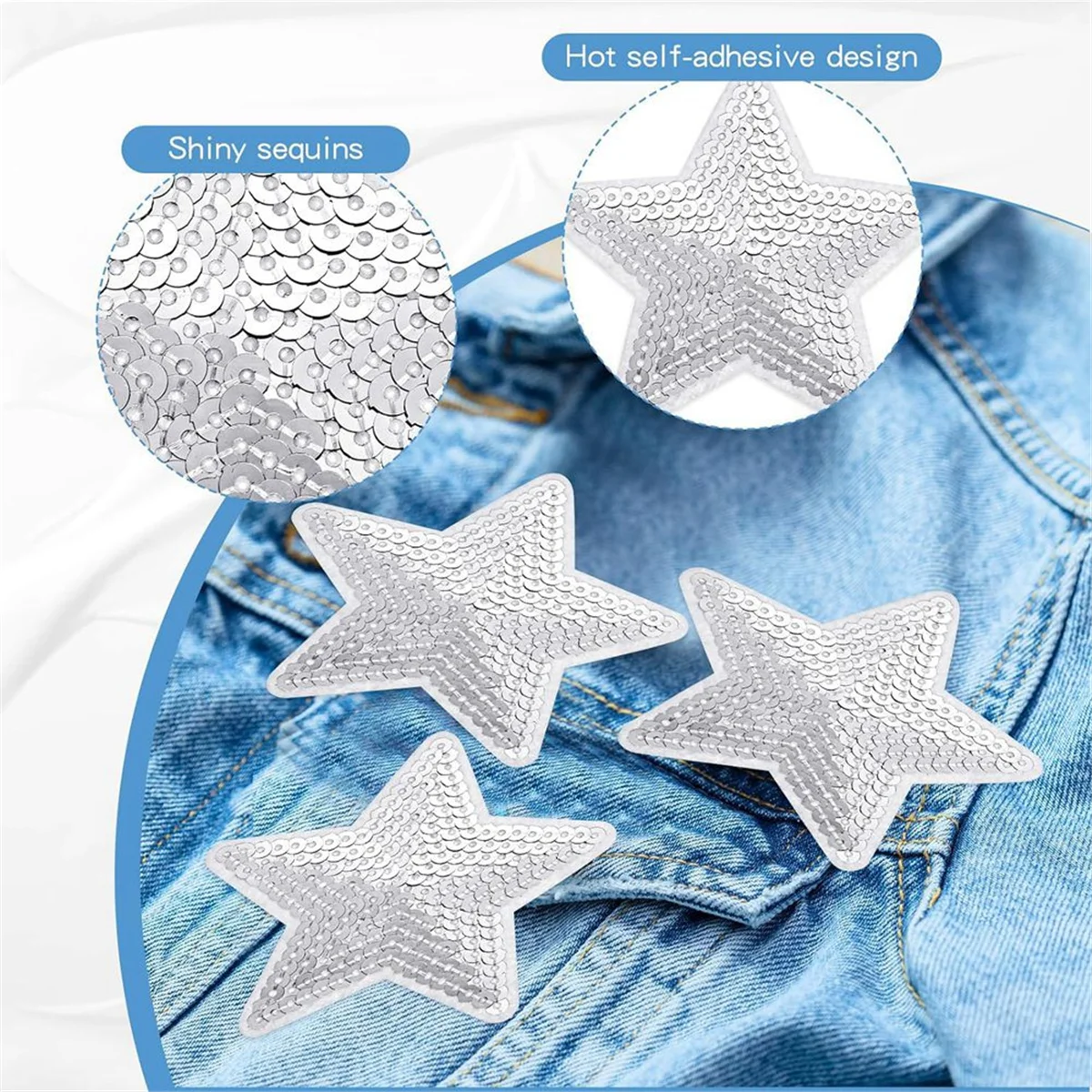 50 Pcs Star Sequins Sew Iron on Applique Star Embroidered Patches Star Shape Repair Patch DIY (Gold)
