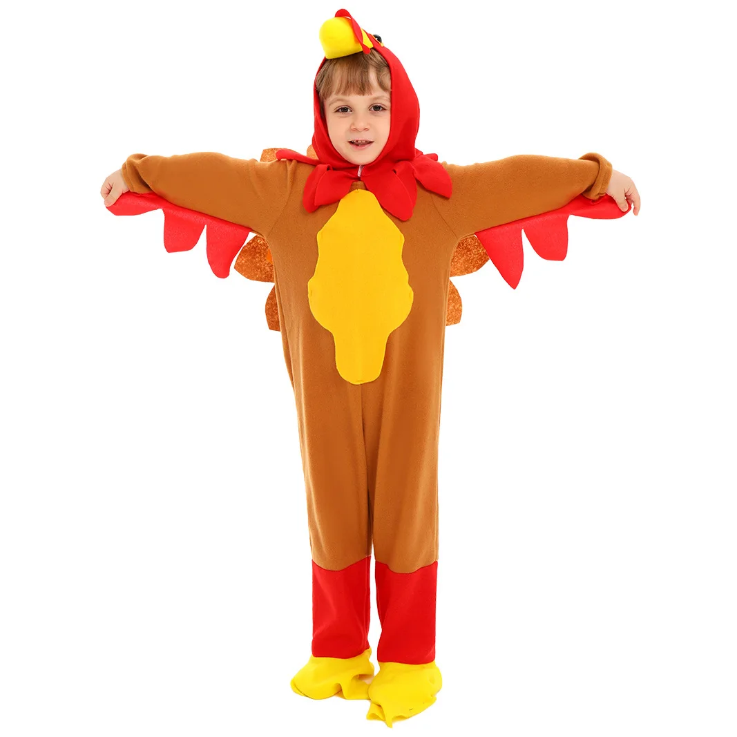 Kids Boys Girls Thanksgiving Turkey Role Play Jumpsuit Hat Set Children Christmas Performance Outfit Halloween Cosplay Costumes