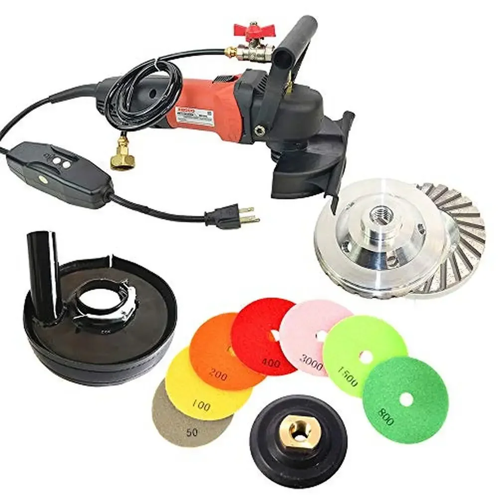 5-Inch Variable Speed Concrete Polishing and Grinding Kit with Fu-Tung DIY DVD Includes Wet Polisher Polishing Pads Diamond Cup