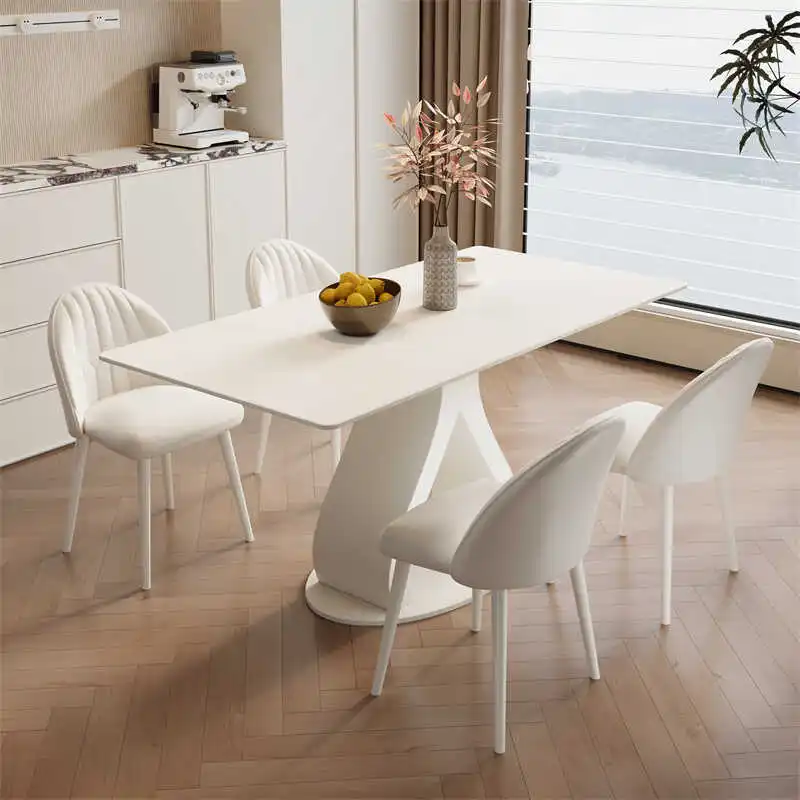 Cream Style Rock Plate Dining Table Small Apartment Home Modern Light Luxury Round Dining Table and Chair Combination New Style