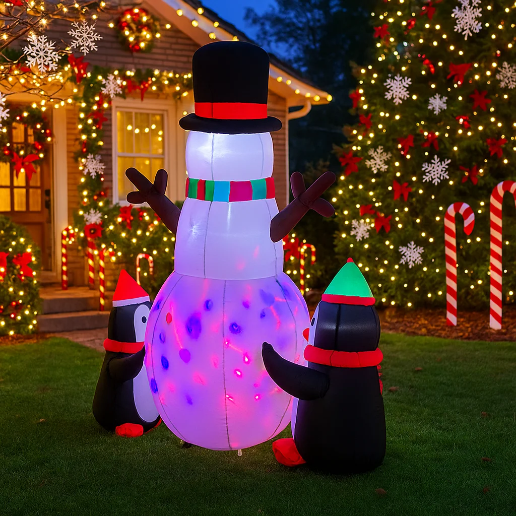 1,8 M/5,9 pies muñeco de nieve inflable pingüino luces de regalo LED decoraciones para el hogar juguetes patio suministros de decoración de Navidad decoración de césped y jardín al aire libre