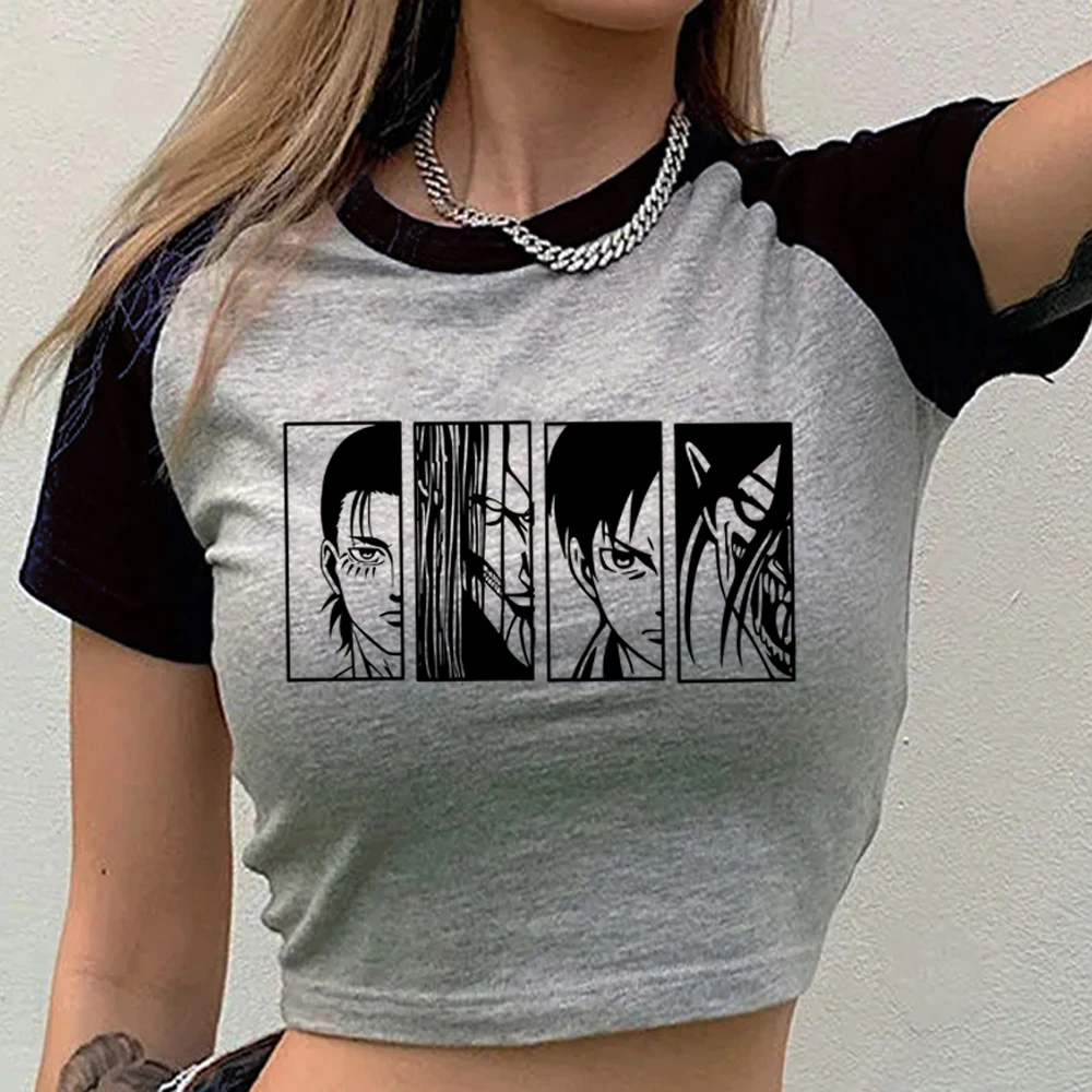 Attack on Titanic Crop-Top für Damen, Goth-Grafik, Anime, Grunge, Japan-Shirt, Grafik, Cutecore, Jojifuku, Party, Meme – Detail 5