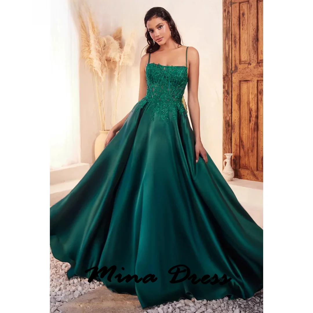 

Mina Embroidered Ball Dress Luxury Satin Evening Dress Women's Formal Occasion Wedding Party Dress Green