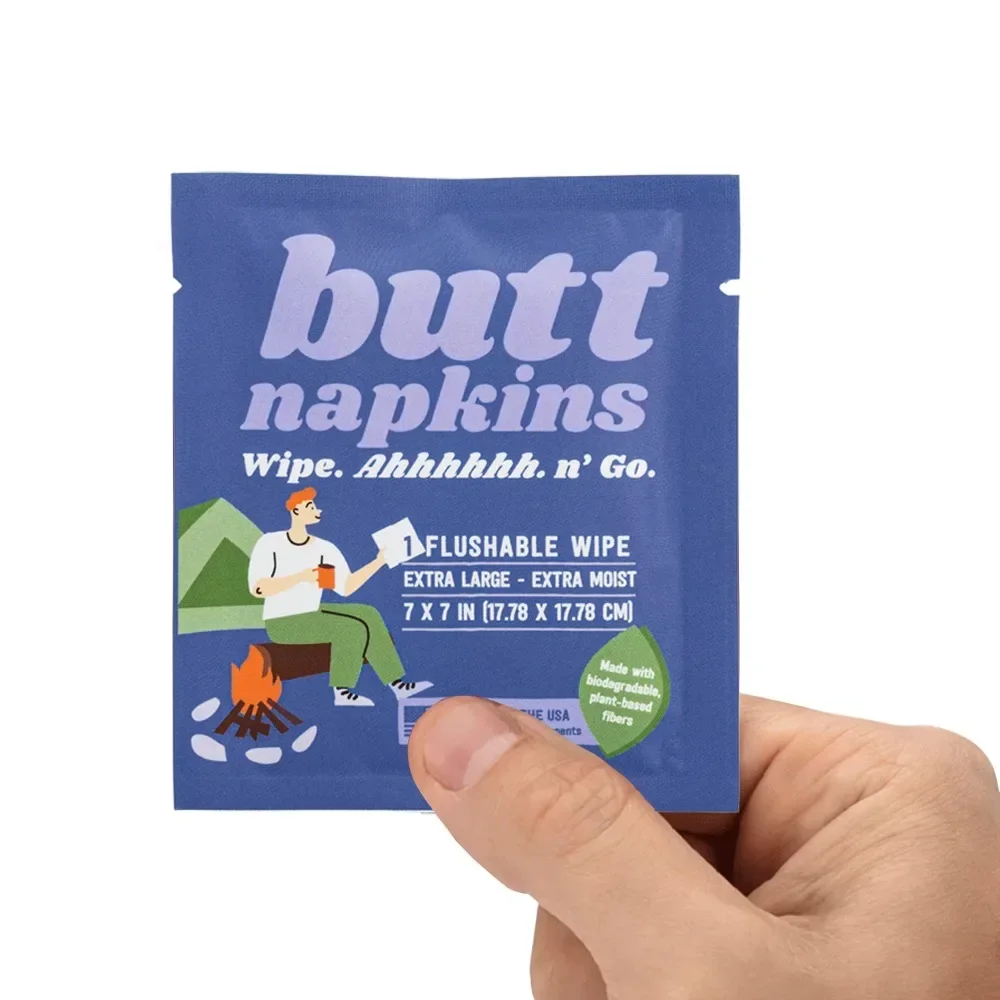 Butt Napkins Camping Wipes Water-Based Flushable Wipes Individually Wrapped 10-Pack for Travel Outdoor Portable Biodegradable Moist Toilet Paper