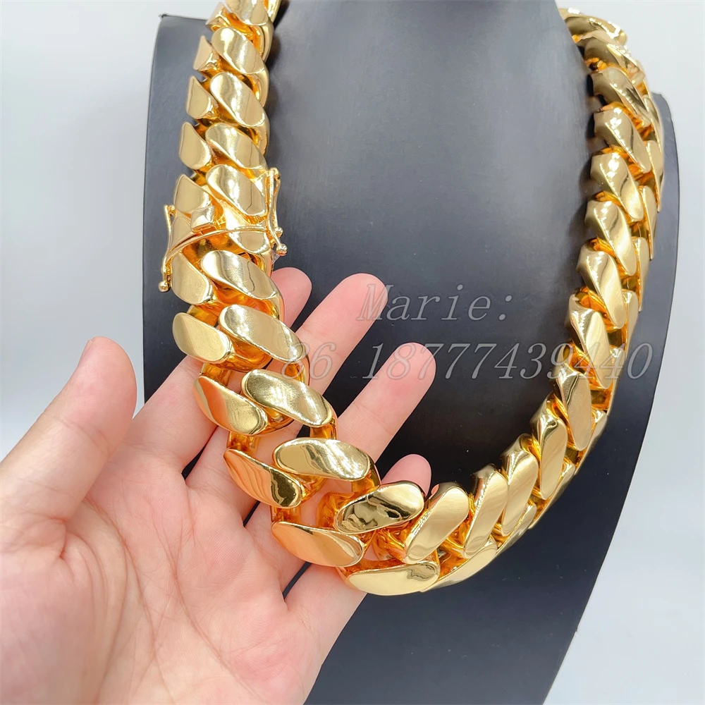 luxury necklace 30mm width brass big gold chain custom big necklace 30mm cuban link chain