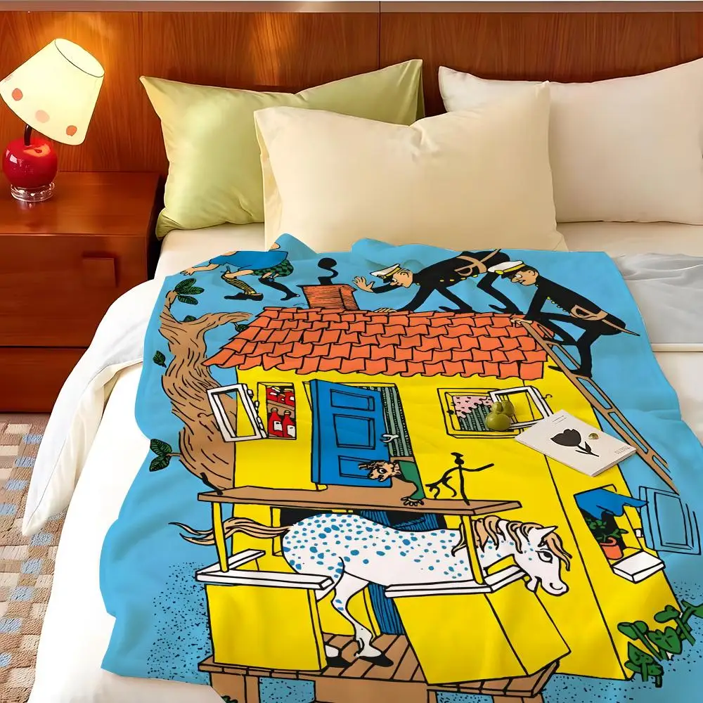 Cartoon P-Pippi-i L-Longstocking-g Throw Flannel Throw Blanket, Lightweight Cozy, Durable Washable cute Cool