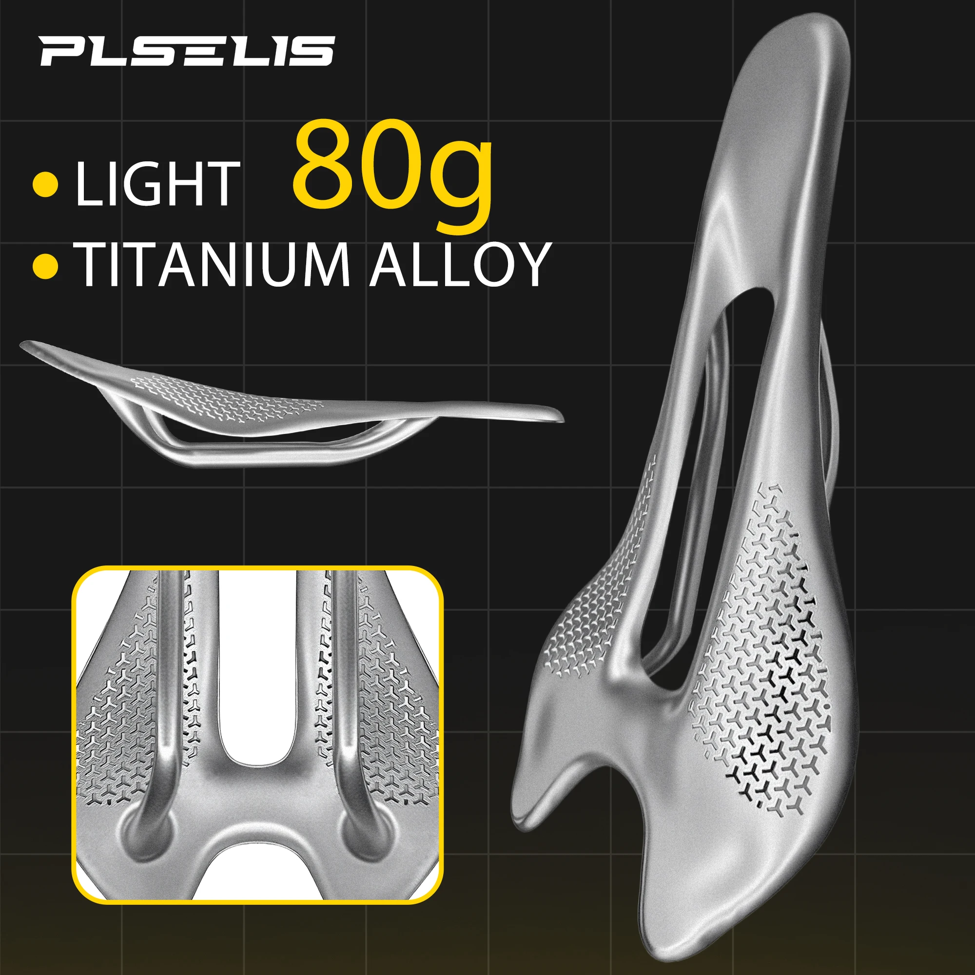 

plselis Titanium alloy seat cushion, all-titanium saddle, titanium alloy road bicycle saddle, aerodynamics, weight 80g.