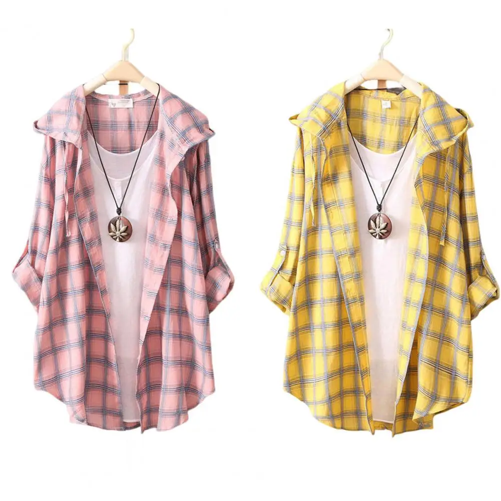 Thin Coat Chic Anti-UV Women Cardigan Casual Loose Plaid Print Beach Cardigan Female Clothing