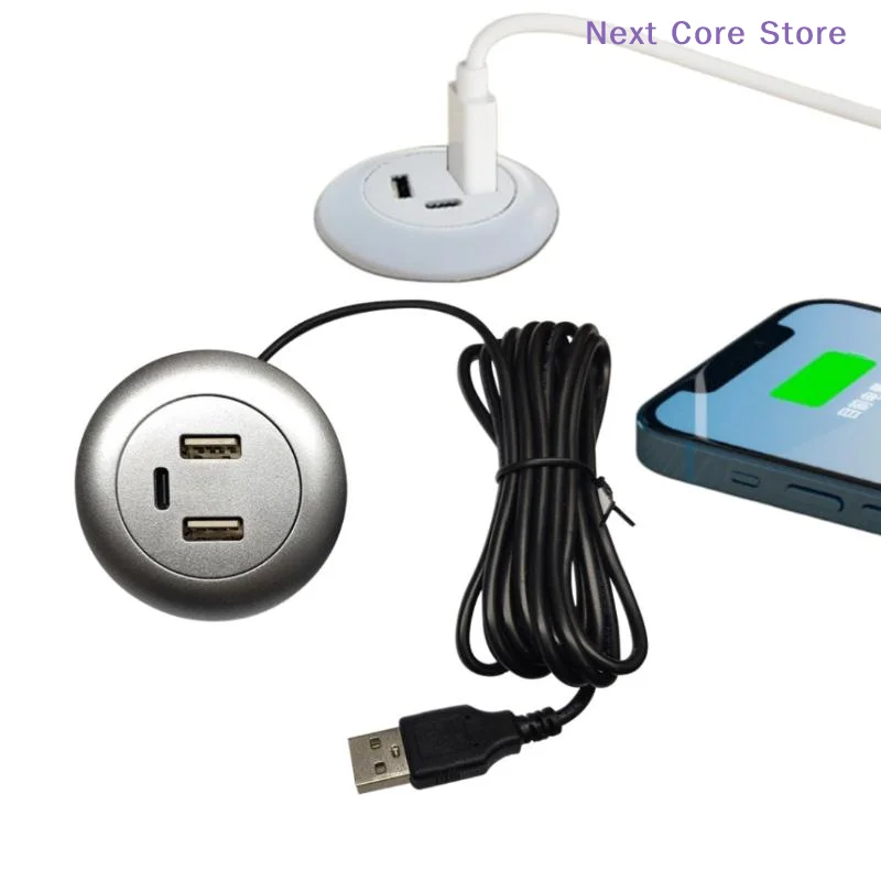 [NC]1Pcs Type-C USB Charger 3 In 1 Splitter Desktop Hole Embedded USB Hub For Laptop PC Mobile Phone Charging Office Socke[NC]