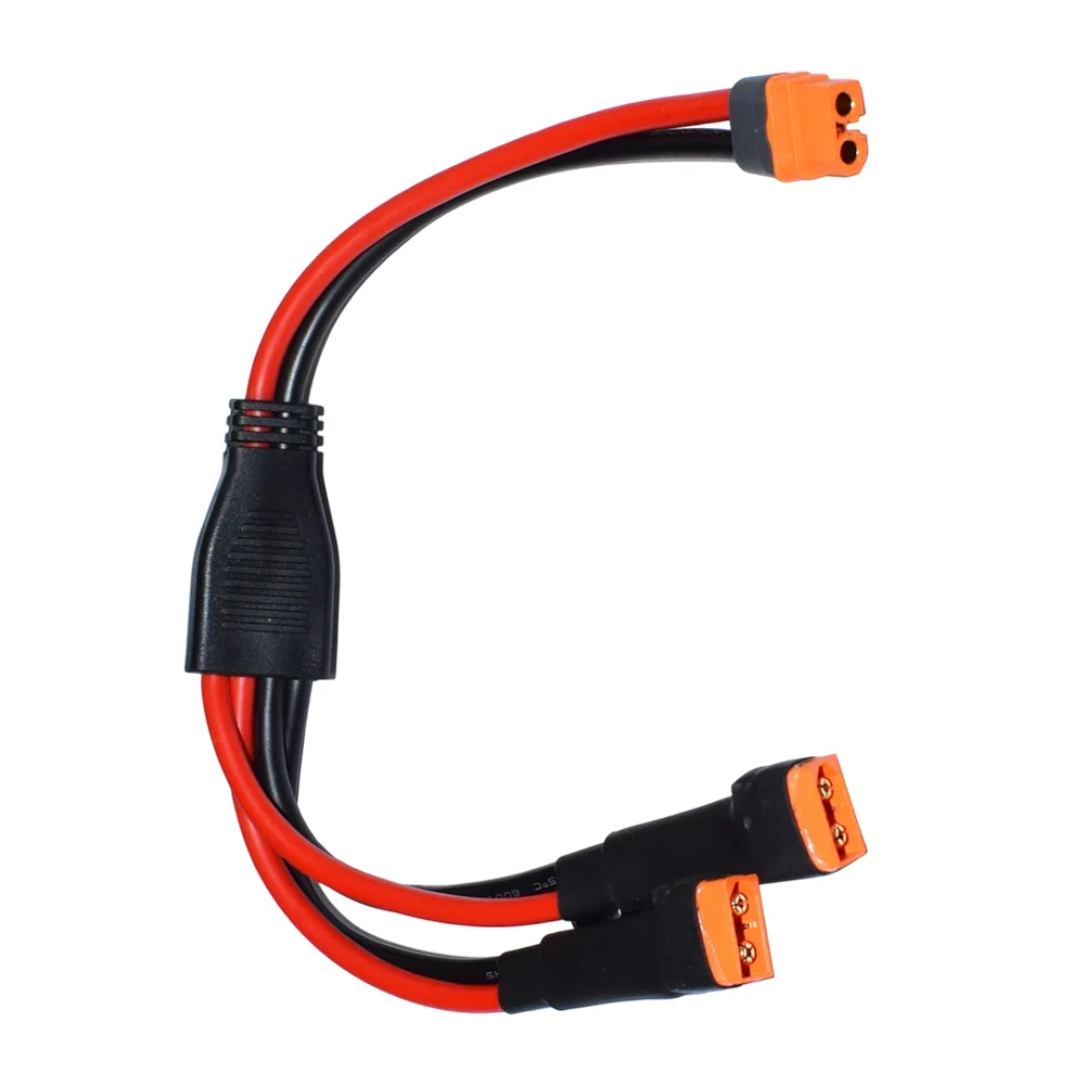 For XT60 Y Splitter Cable for RC Cars Boats Drones Solar Panels 1 Female to 2 Male 30 cm 10AWG Main 12AWG Branch Wiring