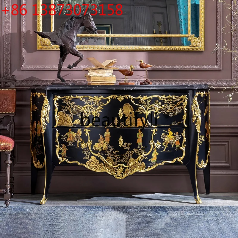 French Chinese style porch cabinet entry foyer solid wood painted storage cabinet retro style, storage side cabinet