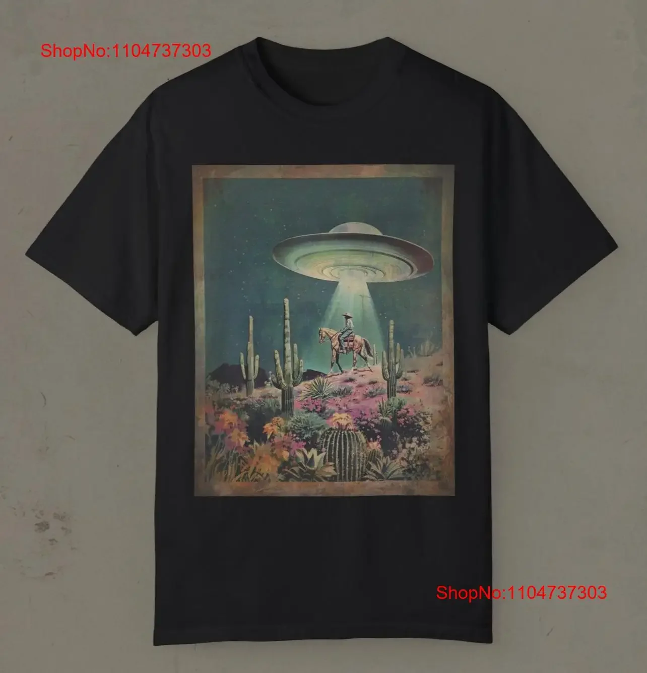 

Футболка с изображением НЛО COWBOY и цветка кактуса, винтажная винтажная футболка в стиле вестерн, ботанический инопланетянин, слегка мягкая уличная одежда унисекс, универсальная