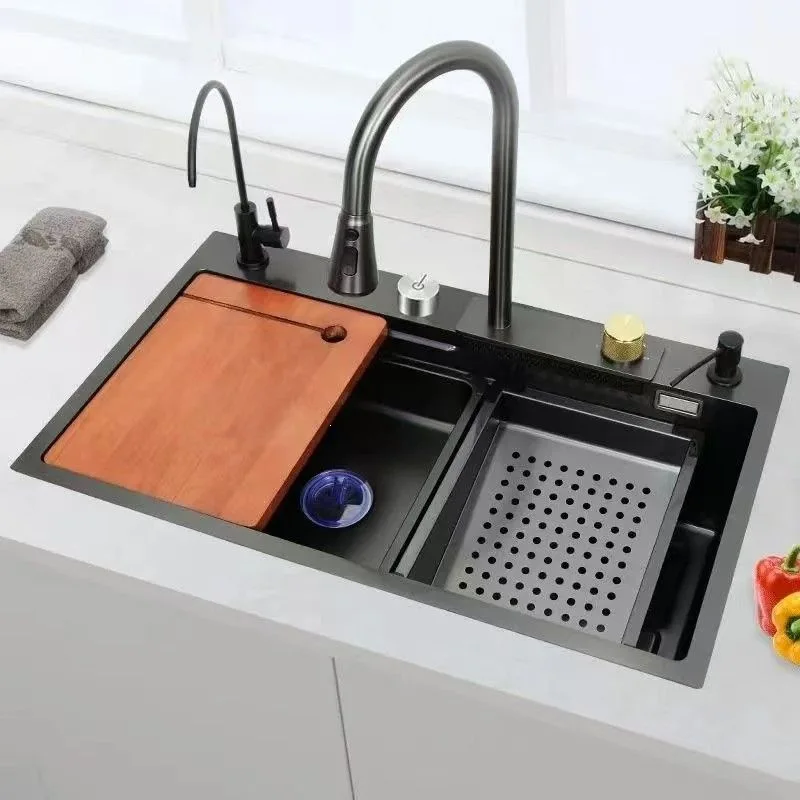YFY sink nano stainless steel kitchen dishwashing thickened multi-functional slot household vegetable basin large single slot
