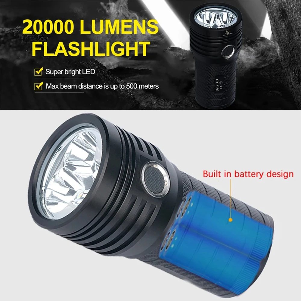 Powerful 3*XHP90 LED Flashlight High Lumen USB Rechargeable Tactical Torch Safety Lock Hand Lantern For Camping Hiking Fishing