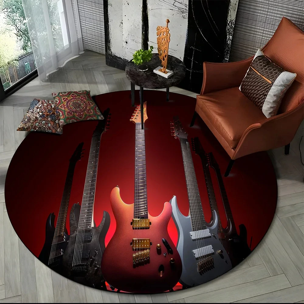 

Electric Guitar Classical Guitar Round Carpet Rug for Living Room Bedroom Child Playroom Decor,Pet Area Rug Non-slip Floor Mat