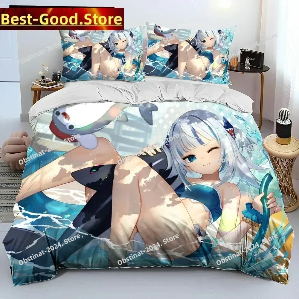 Cute Gawr Gura Hololive Anime Shark Bedding Set Printed With Pillowcase Bed Duvet Cover Soft Single Double Queen Super King Size
