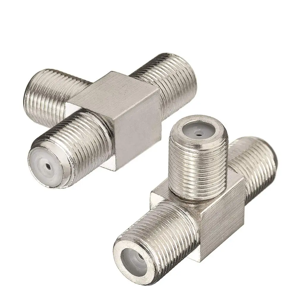 موصل على شكل حرف T لهوائي فيديو التلفزيون ، F أنثى إلى أنثى مزدوجة F ، محول محوري ، نوع T ، مقسم 3 طرق