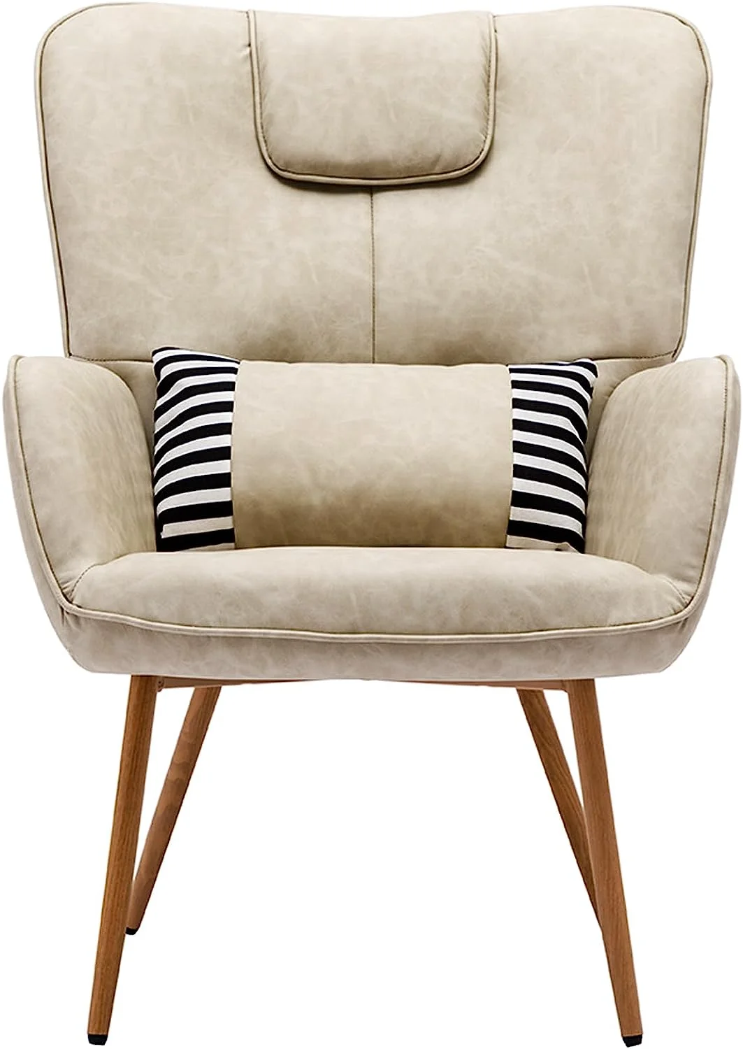 

Beige Faulx Leather High Back Modern Oversize Leisure Chair Luxury Dining Arm For Hotel Cafe Living Room Bedroom