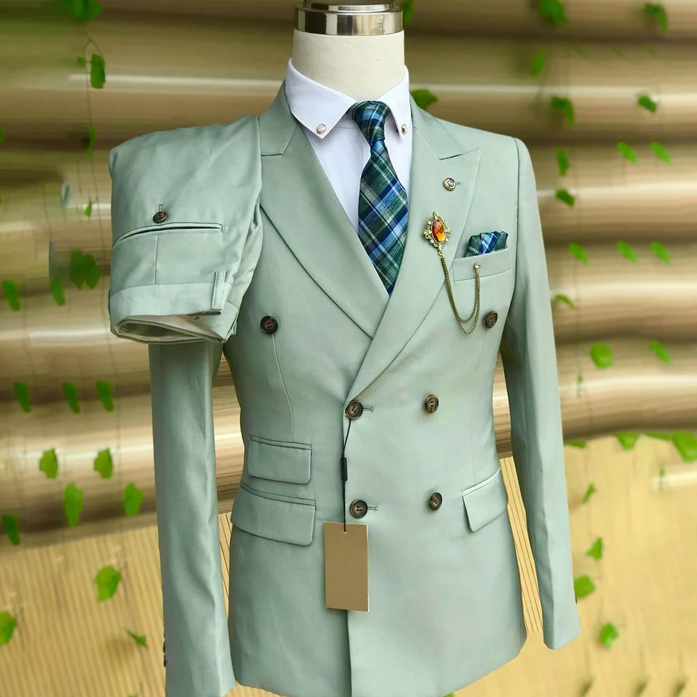 الصلبة اللون الرجال الدعاوى الأزياء مزدوجة الصدر الذروة التلبيب سليم صالح 2 قطعة سترة السراويل وتتسابق الملابس الذكور عالية الجودة