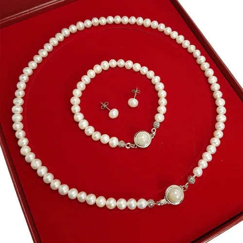 تشافين اللؤلؤ الطبيعي قلادة ، أقراط ، سوار خاص محاصر مجموعة ct83 أنيق موضة النساء هدية