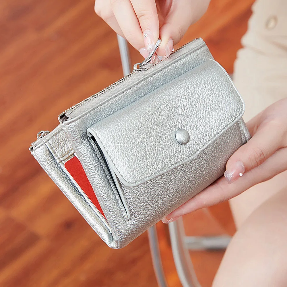 Double Zippered Wallet Portable Coin Pocket Wallet Women'S Short Wallet Fashionable For Office Dating School