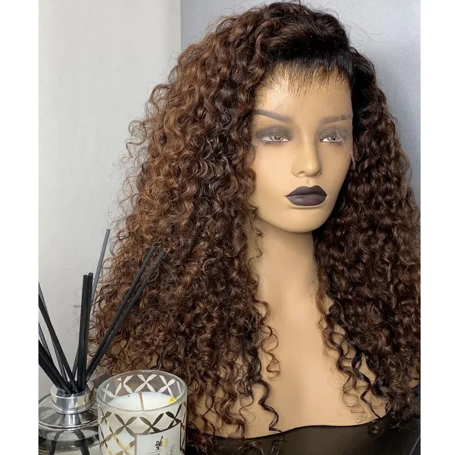 Soft 180Density Ombre Brown 26 Long Kinky Curly Lace Front Wig For Black Women Babyhair Glueless DailyPreplucked Heat Resistant