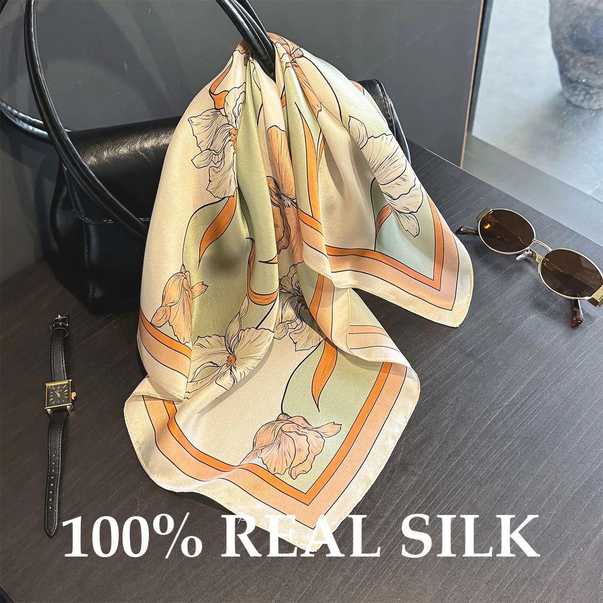 

2026 весна лето роскошный полосатый шарф из 100% чистого шелка квадратная женская шаль шелковистая накидка модные хиджабы для волос на шею платки шарфы