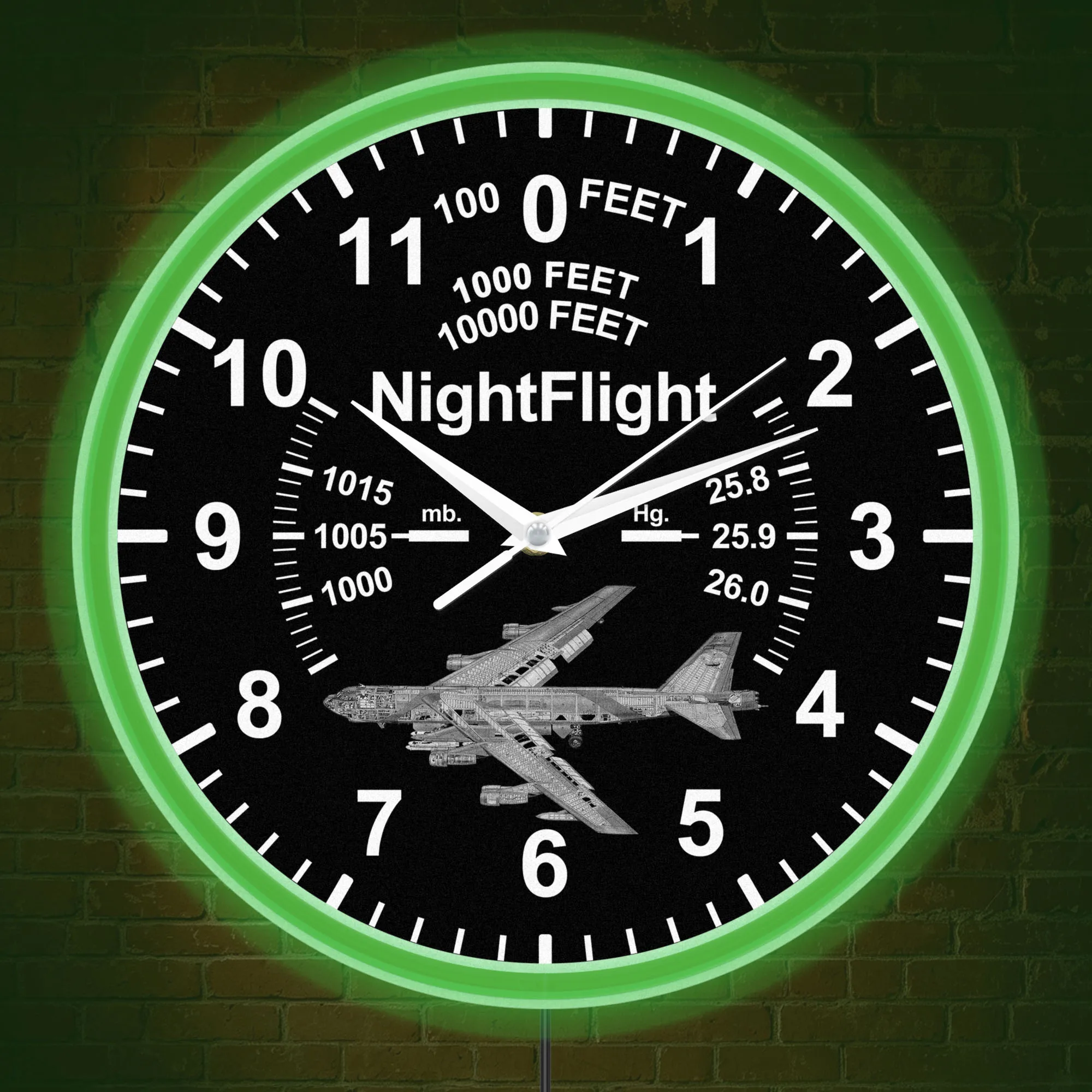 NightFlight Vintage Bomber Aircraft LED Neon Wall Clock  Vintage Aviation Flight Gauge Illuminated Wall Clock Glow in the Dark