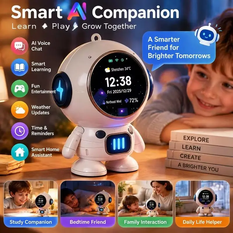 Mini Astronaut Ai Robot Smart Speaker Alarm Clock Voice Control Learning Intelligence Desktop Ornament Gift For Students Adults