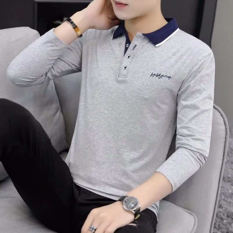 

Slim Fit Color Blocking Pullovers Casual Streetwear Aesthetic Elasticity Polo T Shirt for Men 90s Vintage Y2k Emo Man Sweatshirt