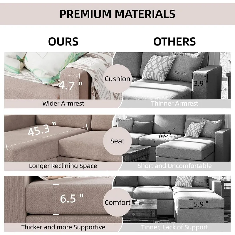 Shintenchi Convertible Sectional Sofa Couch, Modern Linen Fabric L-Shaped Couch 3-Seat Sofa Sectional outdoor furniture set