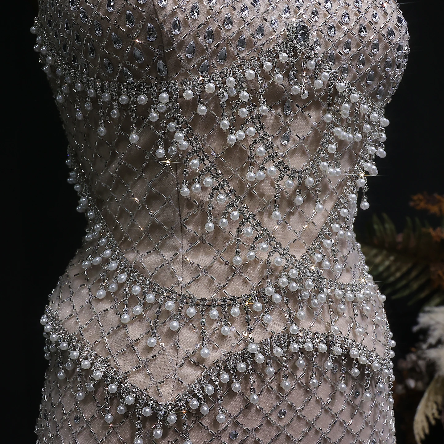 Sharon Said Luxuriöses Graues Meerjungfrauen-Abendkleid mit Zwei Teilen Perlen Kristall für Damen Hochzeit Party Ballkleid SS631 Maßanfertigung – Detail 16
