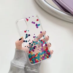 Sequins Transparent Liquid Phone Cover for iPhone 15 14 16 Pro Max Case Shell Dynamic Floating Dots Hard Funda Quicksand Carcasa