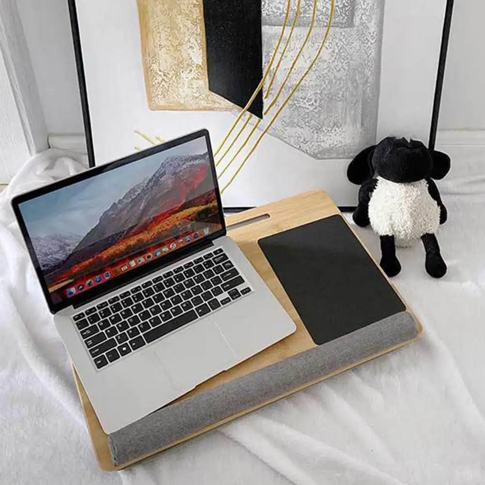 가구 사무실 책상 소형 노트북 책상 손목 쿠션 손잡이가 있는 노트북 스탠드 태블릿 슬롯 다기능 무릎 책상