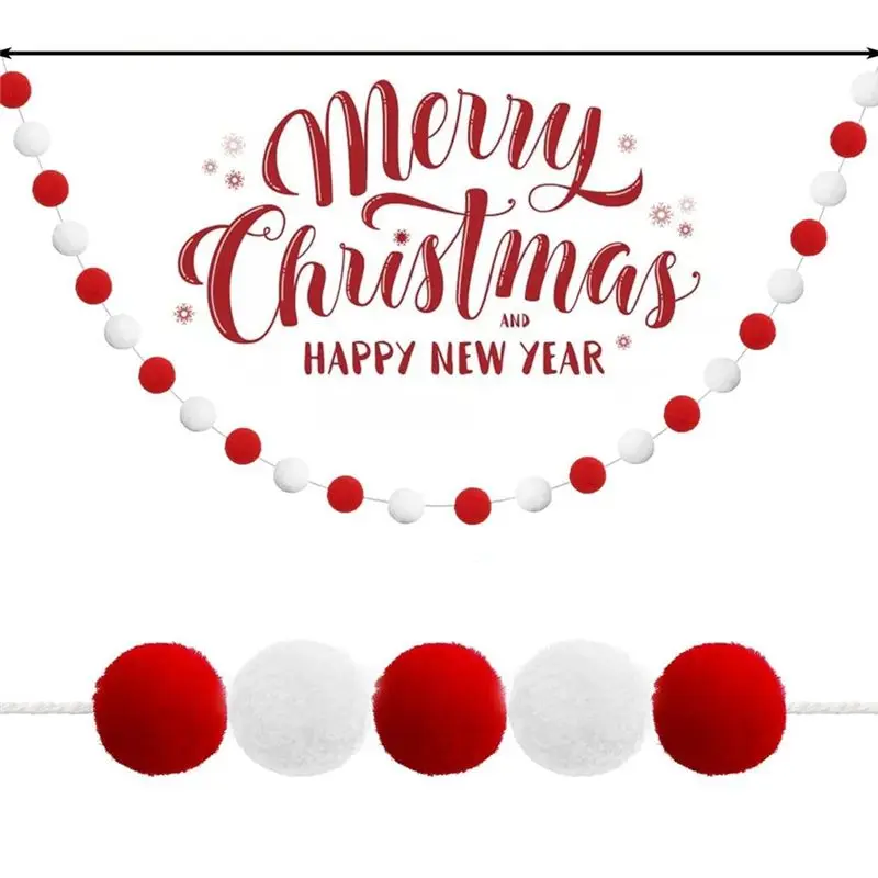 DT19 Red and White Pompom String Flower Ball Ornament Pendant, Christmas New Year Wedding Decoration, Festive Party Garland