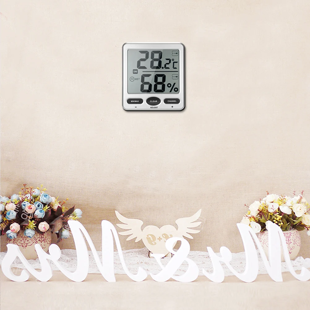 

Wireless Hygrometer Thermometer LCD Humidity Temperature Meter Multi Function 300ft Range 8 Sensors Scroll Display Indoor