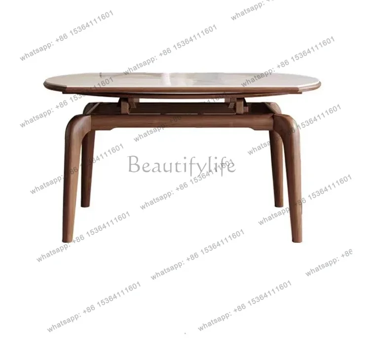 YJ  Nordic cream wind rock slab solid wood dining table small apartment household square dual-purpose retractable folding table