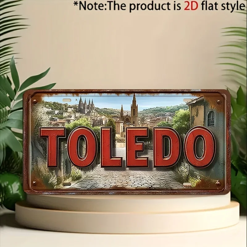 2D Flat, 1pc Vintage Toledo Metal Wall Plaque  Decor, Spanish, Decoration for, for Office, Gift for Car Lovers