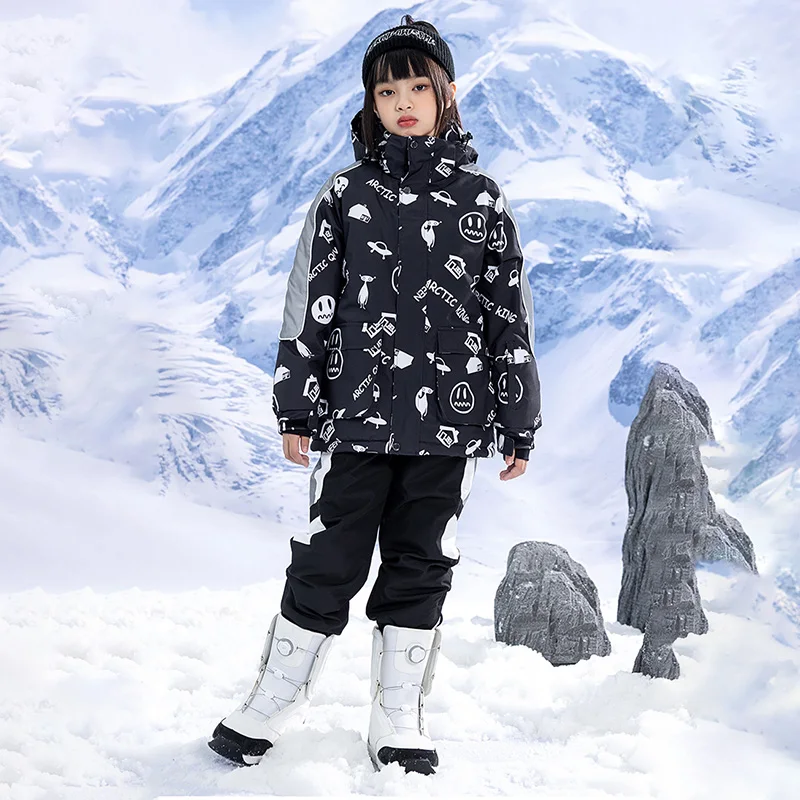 

2025Winter Children Boys Girls Skiing Clothes Set Waterproof Windproof Simple Jacket Pants Girls Overalls Kids Snowsuit Outdoors
