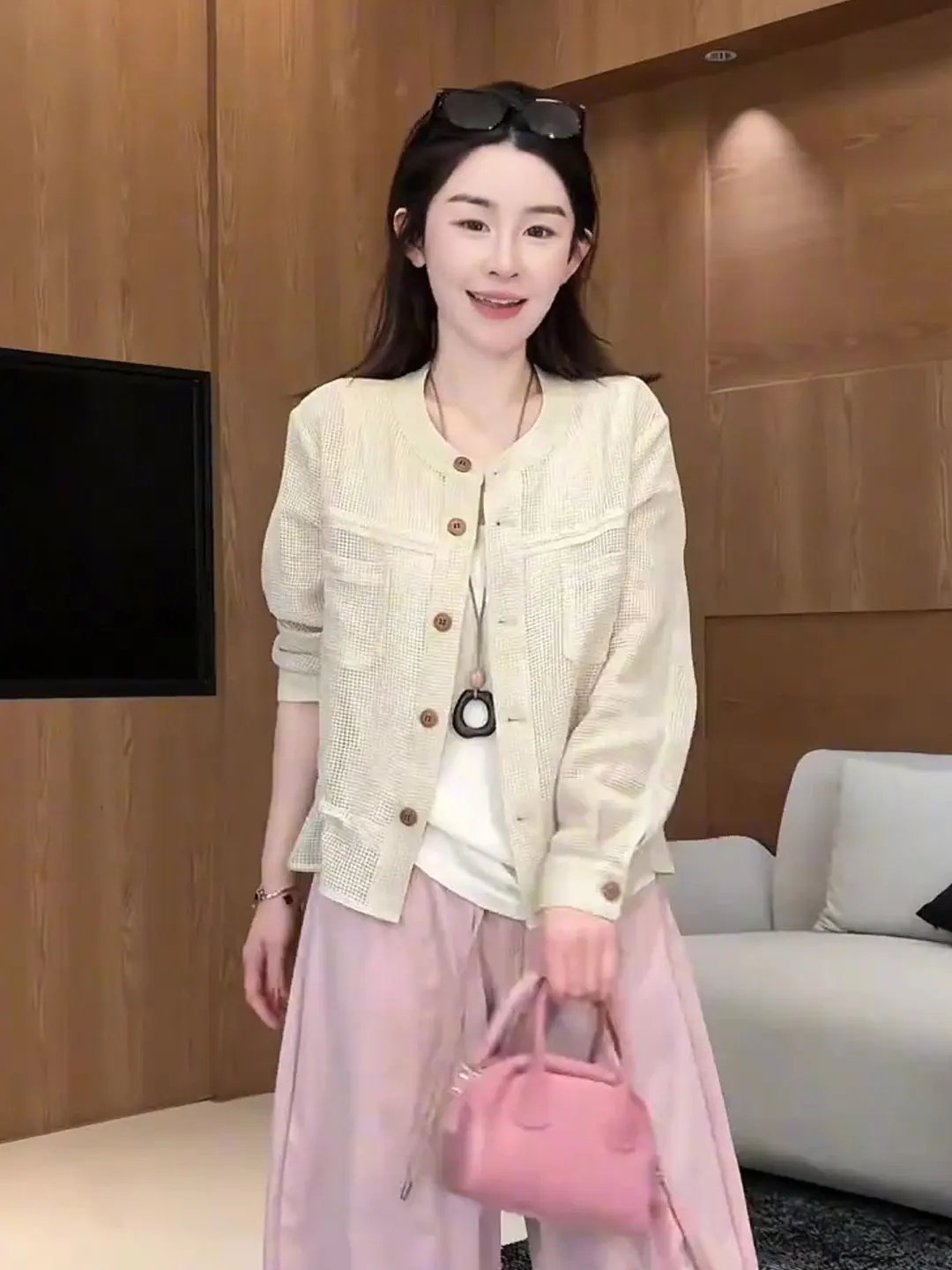 Korean Style Hollow out Summer Knitted Cardigan Women's Loose Fit Long Sleeve Drawstring Thin Outerwear Top Elegant Design