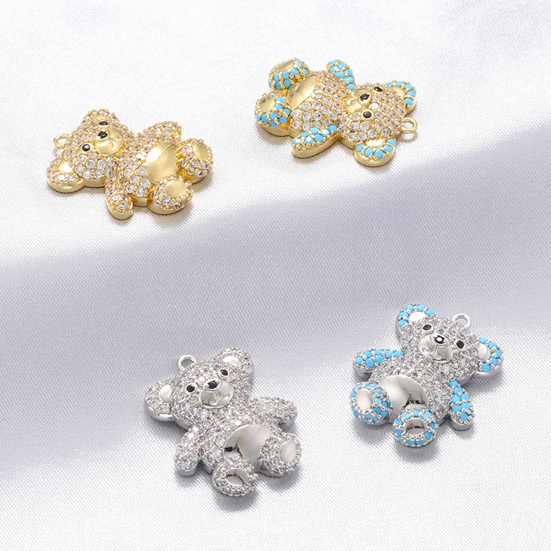 ZHUKOU Cute Bear charms for jewelry making naive Cubic zirconia Bear jewelry pendants Jewelry materials wholesale VD1316