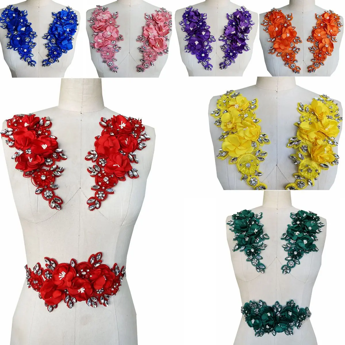 

Luxurious Hand-Sewn 3D Beaded Flowers Lace Accessories Trim Applique Fabrics for Dress Embellishments