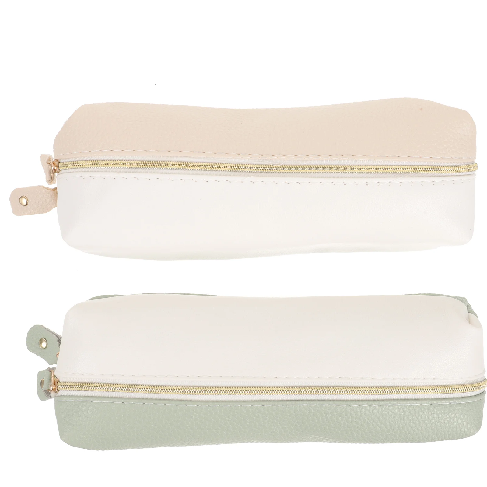 

2pcs Double Zipper Pencil Case Pu Compact Size For Office School Stationery Organizer Thin Pencil Pouch Unisex Small