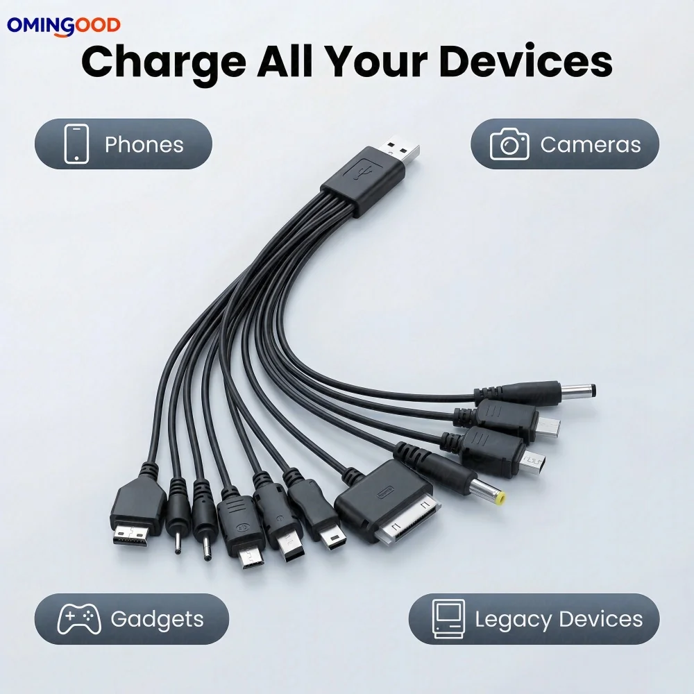 10In1 Multi-ports USB Cable Universal Phone Charger Cord Multi-head Charging Cable for Samsung Nokia